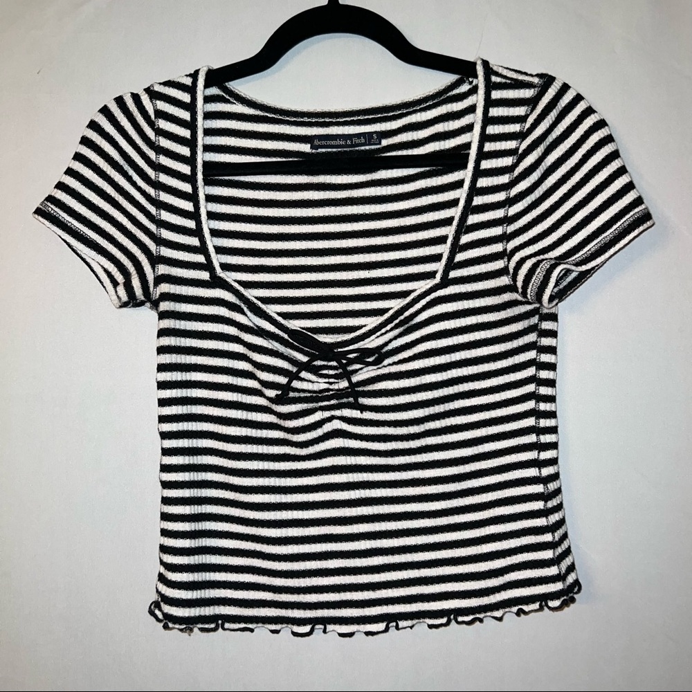 Abercrombie square neck black and white striped crop top size small